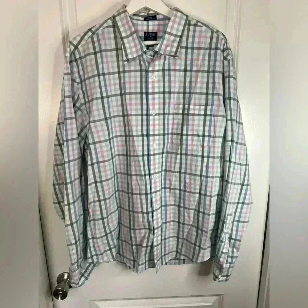 J. Crew Mens Dark Patina Roadmap Gin Pastel Slim Flex Untucked Button-Down Shirt
